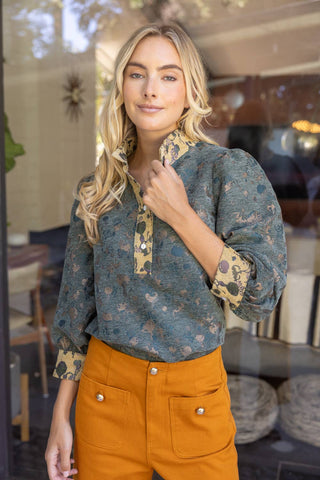 Button Jacquard Top Olive