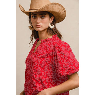 Floral Pattern Texture V-Neck Red