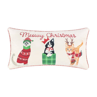 Meowy Christmas Embroidered Pillow