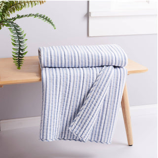 Tobago Stripe Quilted Throw: Blue