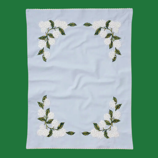 Embroidered Hydrangea Tea Towel
