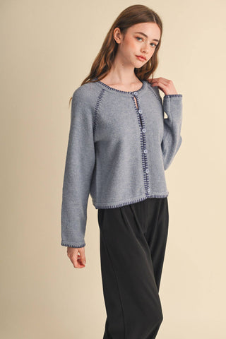 CONTRAST STITCH CARDIGAN