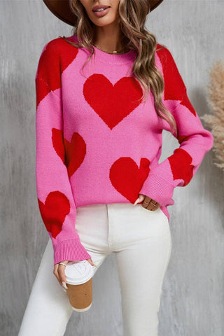 Heart Knit Sweater Pink Red Pre Order