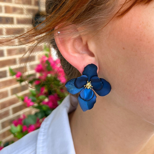 Bold Blue Flower Stud Earrings