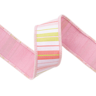 1.5" Pink Green White Stripe Ribbon