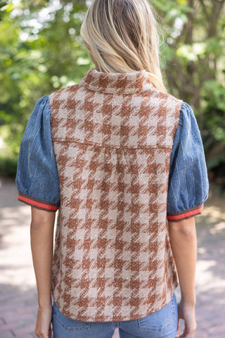 Denim Houndstooth Tweed Top