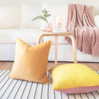 18" Velvet Yellow/Pink Pillow Cover