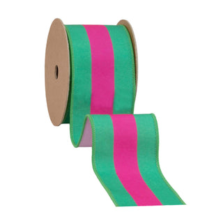 2.5" H Pink Green Stripe Ribbon