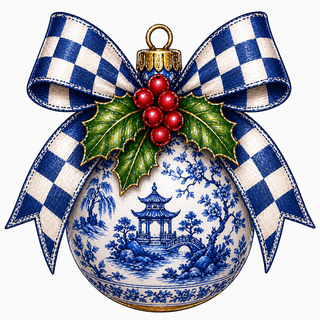 Wood Door Hanger Blue Ornament