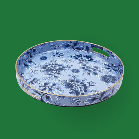 Blue Floral Round Tray
