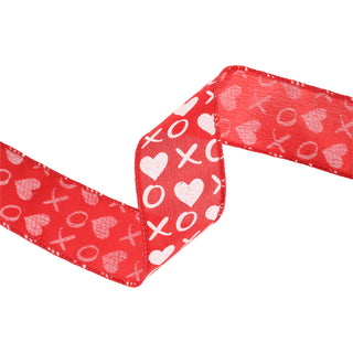 Red Glitter Heart Ribbon 2.5"