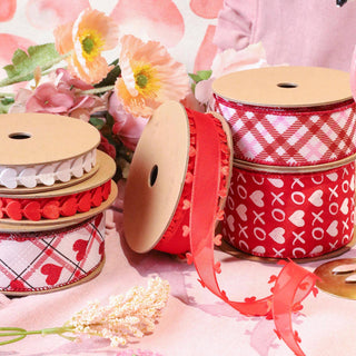 Red Glitter Heart Ribbon 2.5"