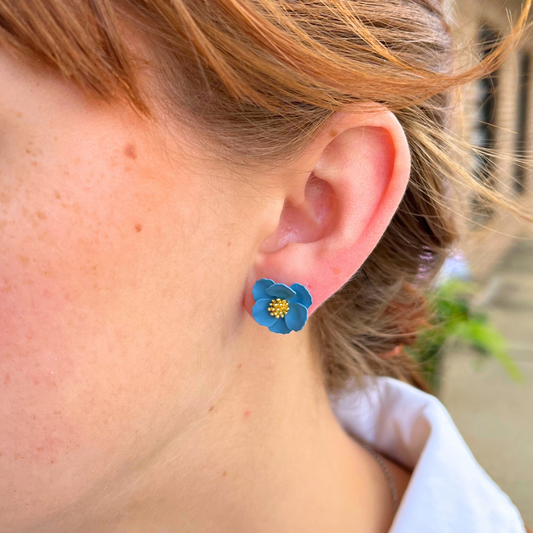 Small Blue Flower Stud Earrings
