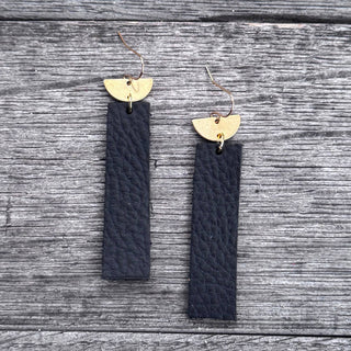 Black Leather Bar Earrings
