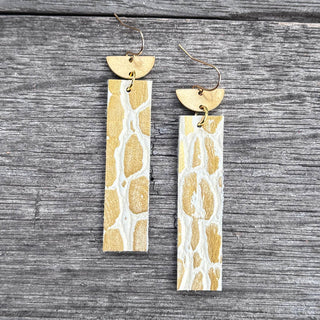 Leather Bar White Gold Croc Leather Earrings