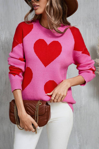 Heart Knit Sweater Pink Red Pre Order