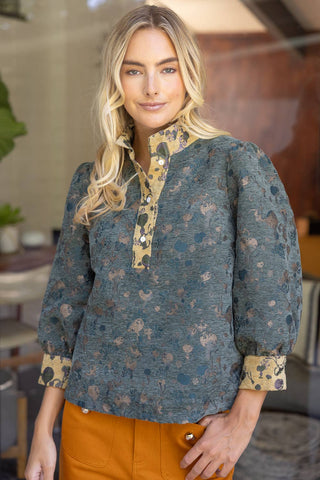 Button Jacquard Top Olive