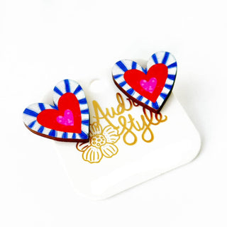 Heart Stud Earrings Red/Blue