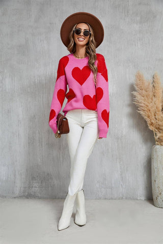 Heart Knit Sweater Pink Red Pre Order