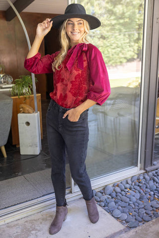 Bow Velvet Top Burgundy
