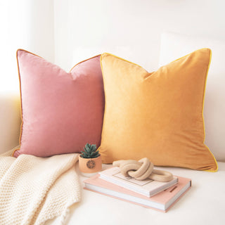 18" Velvet Yellow/Pink Pillow Cover