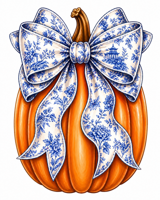 Wood Door Hanger Blue Bow Pumpkin