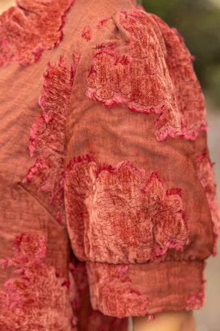 Ruffled Burnout Velvet Top Rust