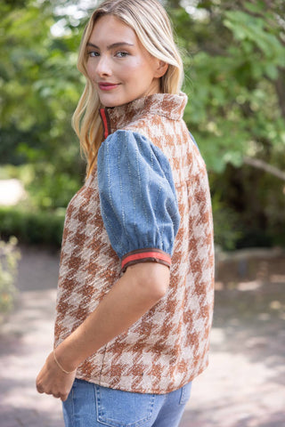Denim Houndstooth Tweed Top