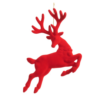 Red Flocked Deer Ornament