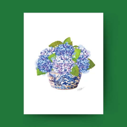 Hydrangeas Potted in Chinoiserie Print