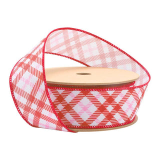 1.5" White Pink Red Plaid Ribbon