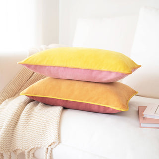 18" Velvet Yellow/Pink Pillow Cover