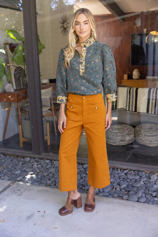 Button Jacquard Top Olive