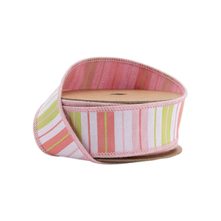 1.5" Pink Green White Stripe Ribbon