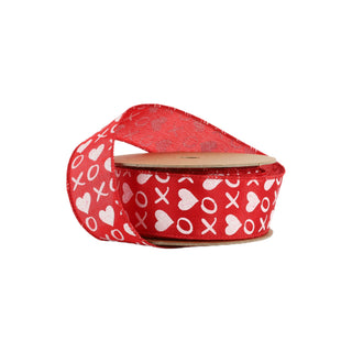 Red Glitter Heart Ribbon 2.5"
