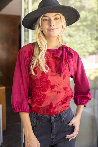 Bow Velvet Top Burgundy