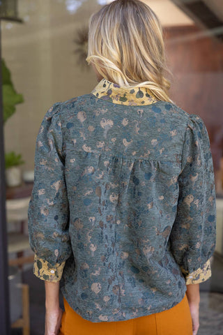 Button Jacquard Top Olive