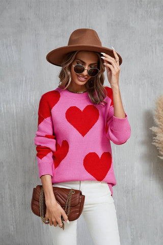 Heart Knit Sweater Pink Red Pre Order