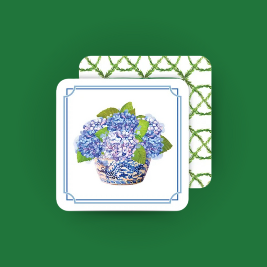 Hydrangeas Potted in Chinoiserie Coasters