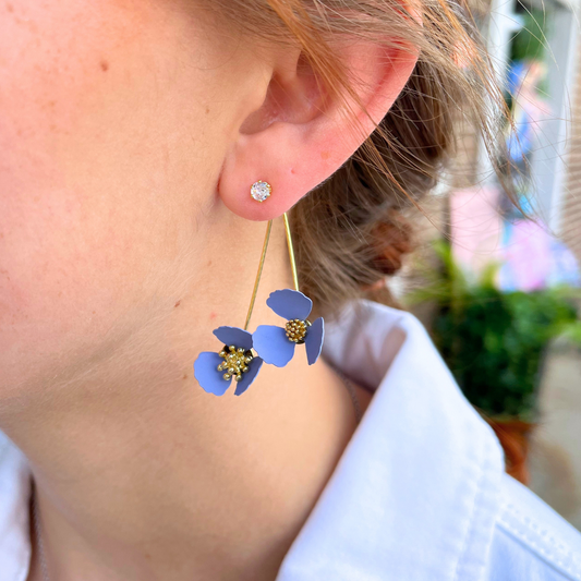 Double Dangle Periwinkle Flower Earrings