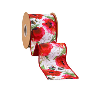 4" Poppies on White Ribbon
