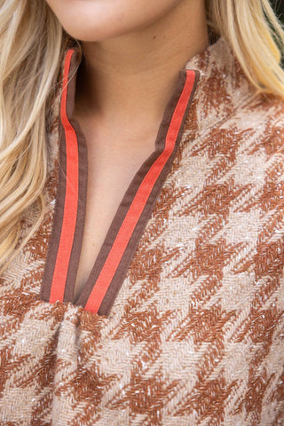Denim Houndstooth Tweed Top