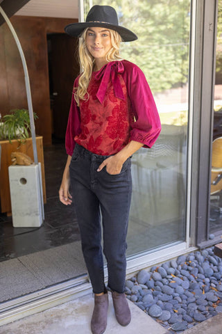 Bow Velvet Top Burgundy