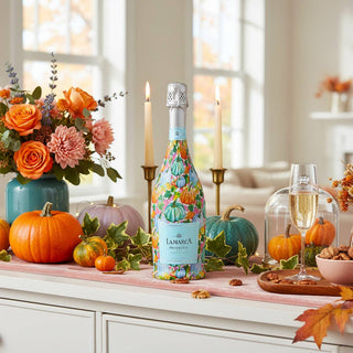 Orange Blue Pumpkins Prosecco Bottle Wrap