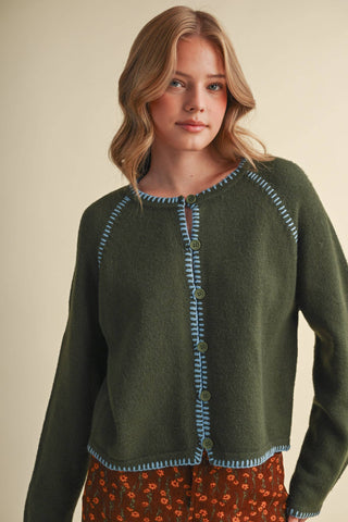 CONTRAST STITCH CARDIGAN