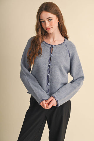 CONTRAST STITCH CARDIGAN