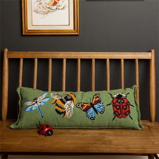 Green Bugs Embroidered Pillow