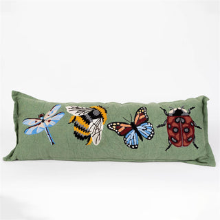Green Bugs Embroidered Pillow
