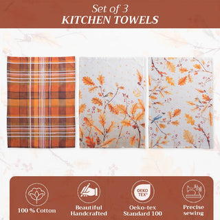 Kitchen Towels Cotton  S/3 Oak Leaves