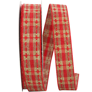 7/8" Red Stitch Linen Ribbon